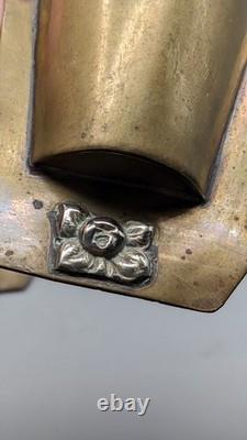 A Pair of Antique Brass Wall Pockets with Silver Plated Decorations