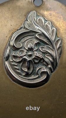 A Pair of Antique Brass Wall Pockets with Silver Plated Decorations