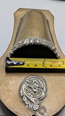 A Pair of Antique Brass Wall Pockets with Silver Plated Decorations