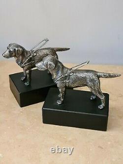 A Pair of Vintage Louis Lejeune Silver Plated Guide Dog Figures on Slate Plinths