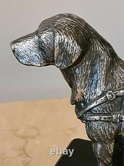 A Pair of Vintage Louis Lejeune Silver Plated Guide Dog Figures on Slate Plinths