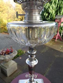 A Stunning Victorian Silver Plate With Cut Glass Font Twin Duplex Oil Lamp