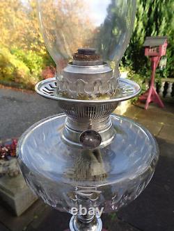 A Stunning Victorian Silver Plate With Cut Glass Font Twin Duplex Oil Lamp