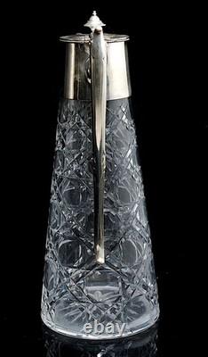A Vintage Sheffield Silver Plated Cut Crystal Glass Claret Jug Barware