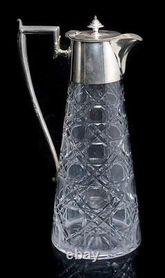 A Vintage Sheffield Silver Plated Cut Crystal Glass Claret Jug Barware
