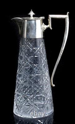 A Vintage Sheffield Silver Plated Cut Crystal Glass Claret Jug Barware