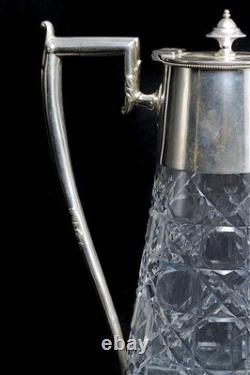 A Vintage Sheffield Silver Plated Cut Crystal Glass Claret Jug Barware
