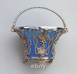 A good antique silver plate Sweet /Sugar Basket original opaline liner C. 19thC