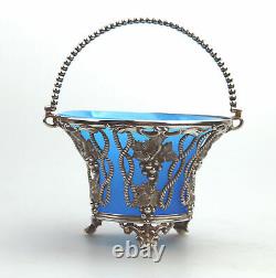 A good antique silver plate Sweet /Sugar Basket original opaline liner C. 19thC