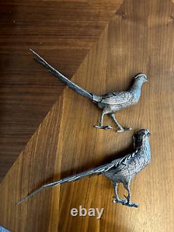 A pair of vintage Italian silver plated fancy pheasants or Peacocks