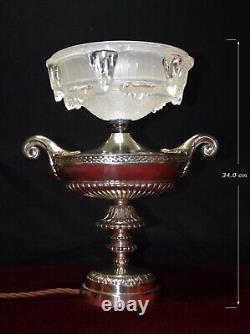 Aladdin Lamp silver plated two-handled French Ezan hand moulded iridescent shade