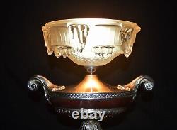 Aladdin Lamp silver plated two-handled French Ezan hand moulded iridescent shade