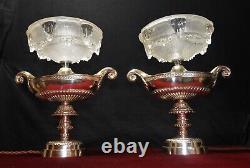 Aladdin Lamp silver plated two-handled French Ezan hand moulded iridescent shade