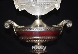 Aladdin Lamp silver plated two-handled French Ezan hand moulded iridescent shade