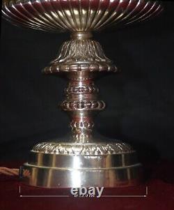 Aladdin Lamp silver plated two-handled French Ezan hand moulded iridescent shade