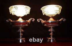 Aladdin Lamp silver plated two-handled French Ezan hand moulded iridescent shade