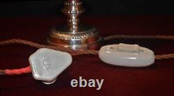 Aladdin Lamp silver plated two-handled French Ezan hand moulded iridescent shade