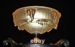 Aladdin Lamp silver plated two-handled French Ezan hand moulded iridescent shade