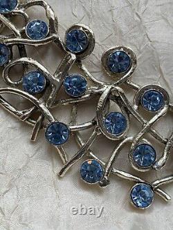 Amazing Vintage French XAVIER LOUBENS PARIS Silver tone arabesques, Blue Crystal