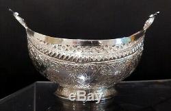 Anglo Indian Solid Silver Kashmir Kashkul Bowl, 1890s. 101 Grams