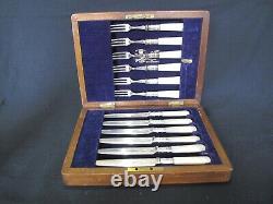 Antique 12 Piece Silver Plate & Mother Of Pearl Fruit Set By Cutlers To Royalty