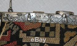 Antique 1800 Dutch hand embroidered silver-plated Art Deco hand bag clutch purse