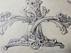 Antique 1800's Reed & Barton original silver candelabra blueprint ink sketch