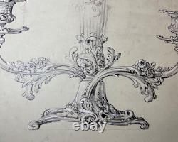 Antique 1800's Reed & Barton original silver candelabra blueprint ink sketch