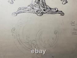 Antique 1800's Reed & Barton original silver candelabra blueprint ink sketch