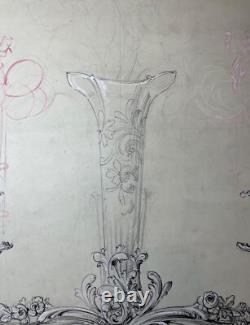 Antique 1800's Reed & Barton original silver candelabra blueprint ink sketch