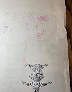 Antique 1800's Reed & Barton original silver candelabra blueprint ink sketch