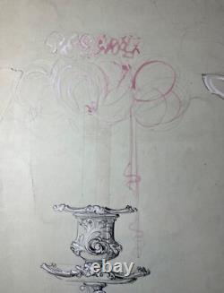 Antique 1800's Reed & Barton original silver candelabra blueprint ink sketch