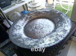 Antique 1800s. Arabic Islamic Silver Overlay Copper Plate, Engraved Makers Mark