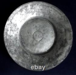 Antique 1800s. Arabic Islamic Silver Overlay Copper Plate, Engraved Makers Mark