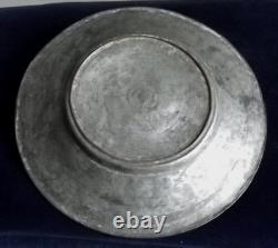 Antique 1800s. Arabic Islamic Silver Overlay Copper Plate, Engraved Makers Mark