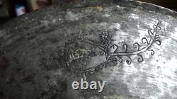 Antique 1800s. Arabic Islamic Silver Overlay Copper Plate, Engraved Makers Mark