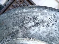 Antique 1800s. Arabic Islamic Silver Overlay Copper Plate, Engraved Makers Mark
