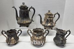 Antique 1800s Middletown Plate Co 5 Pc Silverplate Tea Coffee Set Victorian 1765