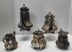 Antique 1800s Middletown Plate Co 5 Pc Silverplate Tea Coffee Set Victorian 1765