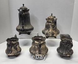 Antique 1800s Middletown Plate Co 5 Pc Silverplate Tea Coffee Set Victorian 1765