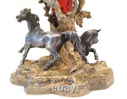 Antique 1851 Elkington Figural Vase Horse & Bull Scene Gilded Bronze Ruby Glass