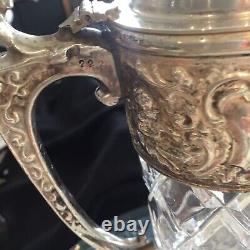 Antique 1880, Classical Bacchu, Silver Plated lidded Claret Jug marked 222