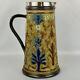 Antique 1881 Doulton Lambeth Jug Potter Signed Louisa Ayling Silver Plated Rim
