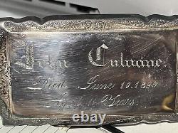 Antique 1899 Died Aged 11 Years Engraved Silverplate Funeral Casket Plaque Plate