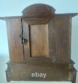 Antique 1913 HAC Architectural Oak Wood Mantel Clock Ornate. Silver Plate. Key