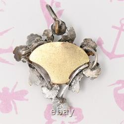 Antique 1920s Art Deco Flower Basket Paste Silver Plate Gold Gilt Pendant