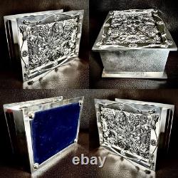 Antique (1930s) Heavy Velvet Lined Silver Plated Trinket Box (5.5/14cm, 750g)