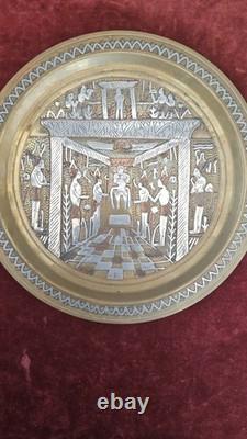 Antique 19thC Cairoware Mamluk Revival Charger 12 Silver & Copper Inlay