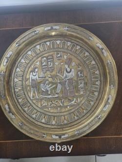 Antique 19thC Cairoware Mamluk Revival Charger 12 Silver & Copper Inlay Script