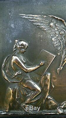 Antique 19thC Roman Goddess of War Bellona Silver Plated Wall Plaque F Schön
